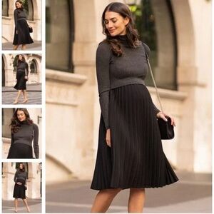 Seraphine Charcoal Pleated Maternity and Nursing Dress